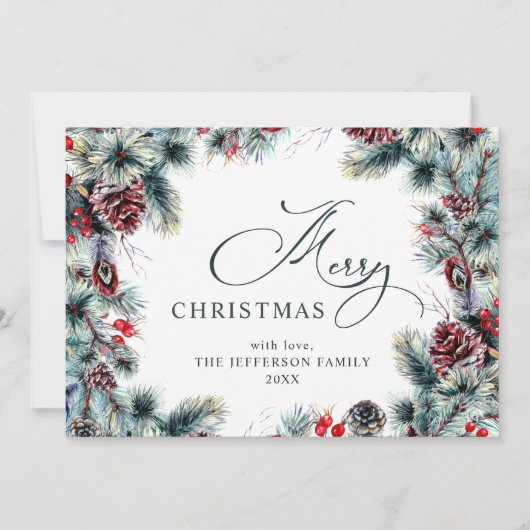 Kerstpine Cones Rustic Greeting Feestdagenkaart (Voorkant)