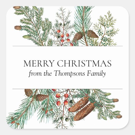 Kerstpine Conifer Forest Festive Evergreen Vierkante Sticker (Voorkant)
