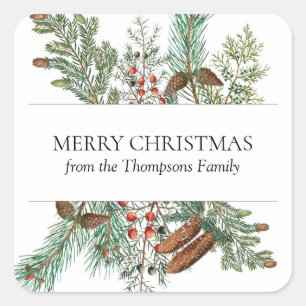 Kerstpine Conifer Forest Festive Evergreen Vierkante Sticker