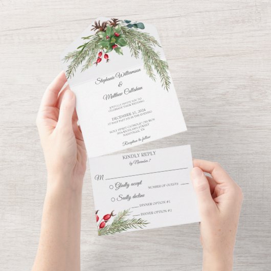 kerstpine en bessen all in one uitnodiging (Afscheurbaar)