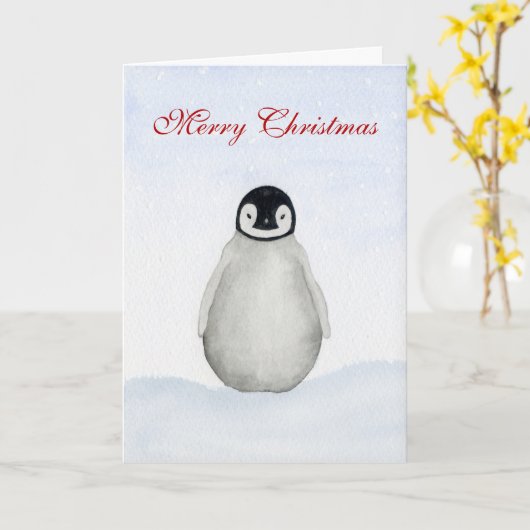 Kerstpinguïn Aquarelkaart Kaart (Gele Bloem)
