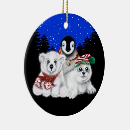 Kerstpinguïn baby Polar beer Seal Pup Keramisch Ornament (Rechts)