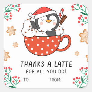Kerstpinguïn Bedankt a Latte Vierkante Sticker