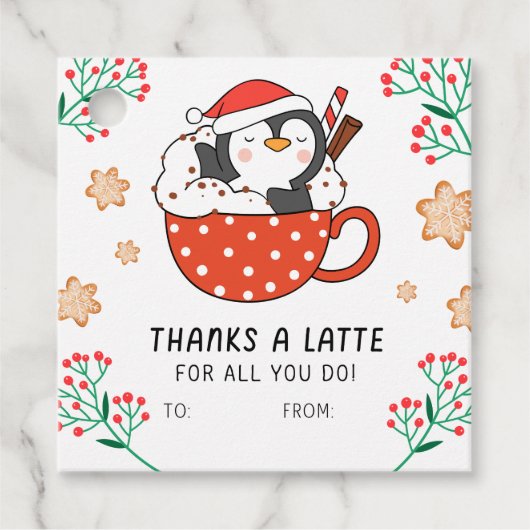Kerstpinguïn Bedankt een latte cadeauLabel Bedankjes Labels (Voorkant)