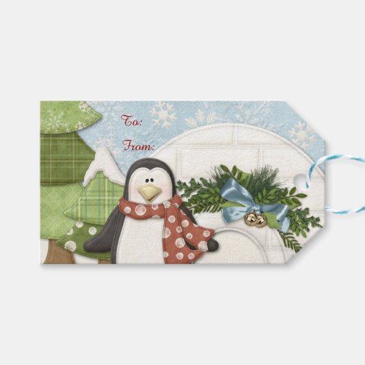 Kerstpinguïn Cadeaulabel (Voorkant (Horizontaal))