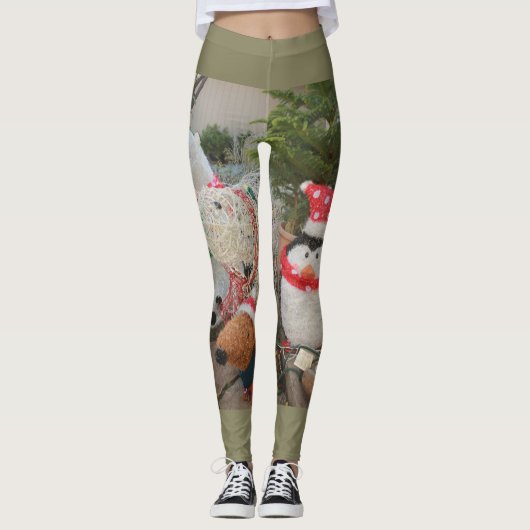 Kerstpinguïn en rendier speelgoed leggings (Voorkant)