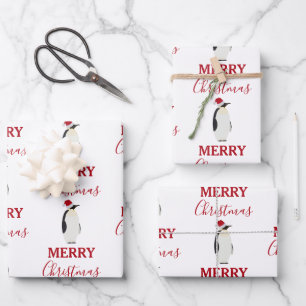 Kerstpinguin Funny Animal met Santa Hat Inpakpapier Vel