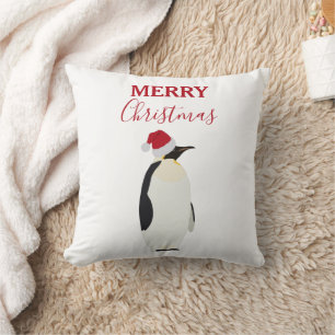 Kerstpinguin Funny Animal met Santa Hat Kussen