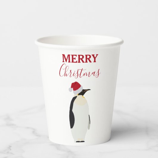 Kerstpinguin Funny Animal met Santa Hat Papieren Bekers (Achterkant)