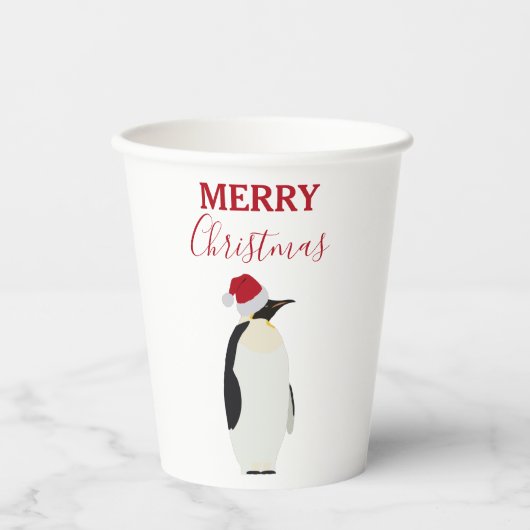Kerstpinguin Funny Animal met Santa Hat Papieren Bekers (Voorkant)