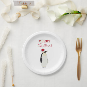 Kerstpinguin Funny Animal met Santa Hat Papieren Bordje