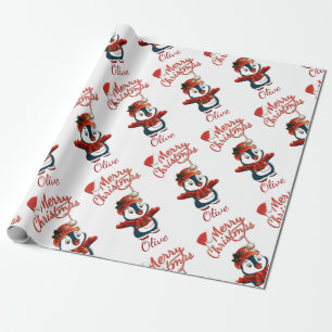 Kerstpinguïn   Gepersonaliseerd Cadeaupapier