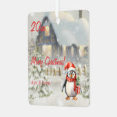 Kerstpinguïn huis foto Vierkant Ornament (Voorkant links)