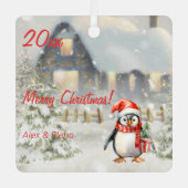 Kerstpinguïn huis foto Vierkant Ornament (Voorkant)