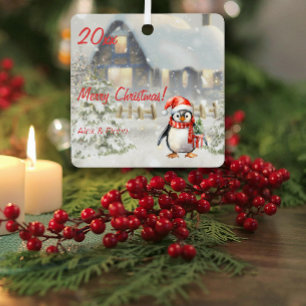 Kerstpinguïn huis foto Vierkant Ornament