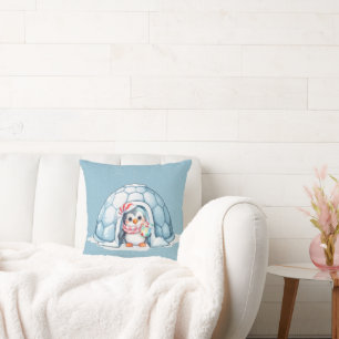 Kerstpinguïn in sneeuwvlokken kussen