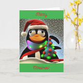 Kerstpinguïn Kaart (Gele Bloem)