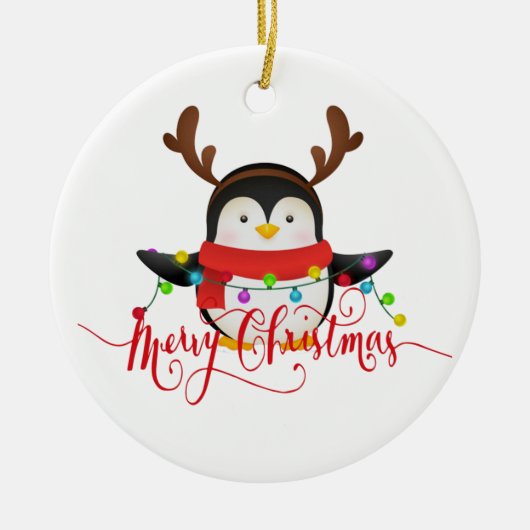 Kerstpinguïn Keramisch Ornament (Voorkant)