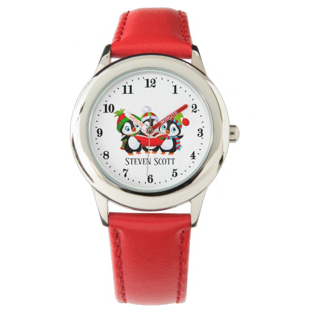kerstpinguïn: kinder naam horloge (Voorkant)