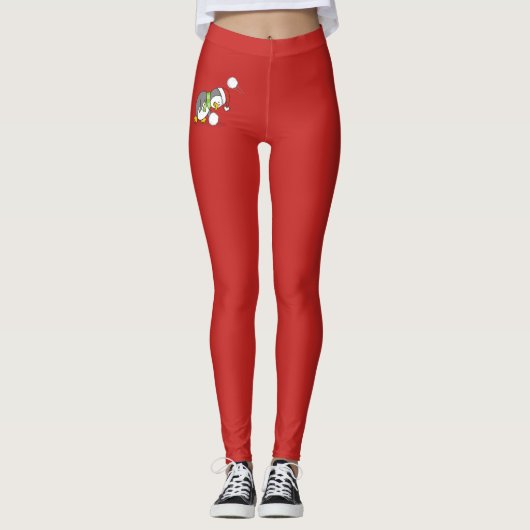 Kerstpinguïn krijgt sneeuwbal leggings (Voorkant)