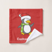 Kerstpinguïn loopt op sneeuw bad handdoek (Wasdoekje)