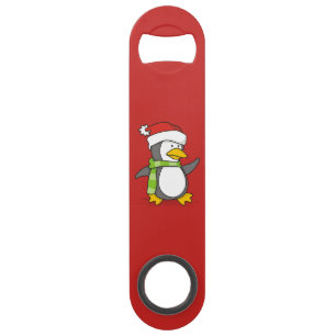 Kerstpinguïn loopt op sneeuw speed flessenopener