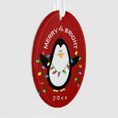 Kerstpinguïn Merry'n Bright Red Holiday Gift Ornament (voorkant)