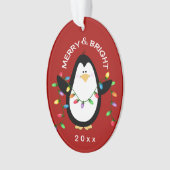 Kerstpinguïn Merry'n Bright Red Holiday Gift Ornament (voorkant)