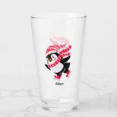 Kerstpinguïn met hoed en sjaal op schaatsen glas (Achterkant)