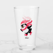 Kerstpinguïn met hoed en sjaal op schaatsen glas (Voorkant)