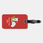 Kerstpinguïn met sneeuwballen bagagelabel (Achterkant horizontaal)
