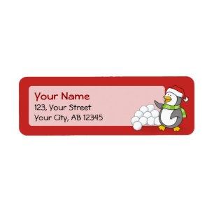 Kerstpinguïn met sneeuwballen etiket