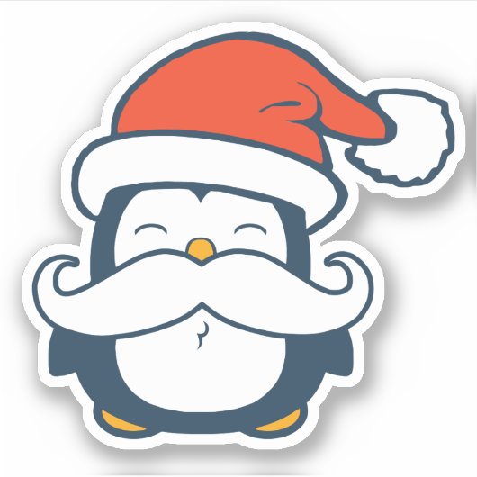 Kerstpinguin Mustache Vinyl Cut Sticker (Voorkant)