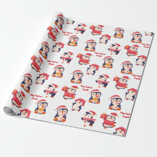 kerstpinguïn, omslagpapier cadeaupapier