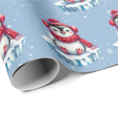 Kerstpinguïn op een ijsberg cadeaupapier (Rol Hoek)