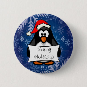Kerstpinguïn Ronde Button 5,7 Cm