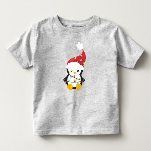 Kerstpinguïn, Santa Hat, kerstlampjes Kinder Shirts (Voorkant)