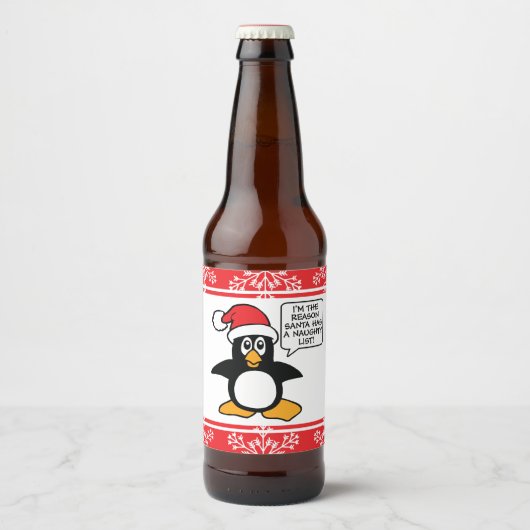 kerstpinguïn Santa Naughty List Bier Etiket (Voorkant)