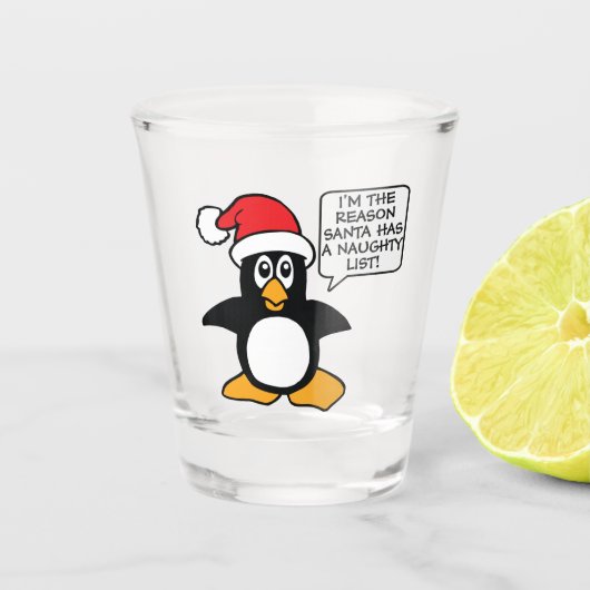 kerstpinguïn Santa Naughty List Shot Glas (Voorkant)