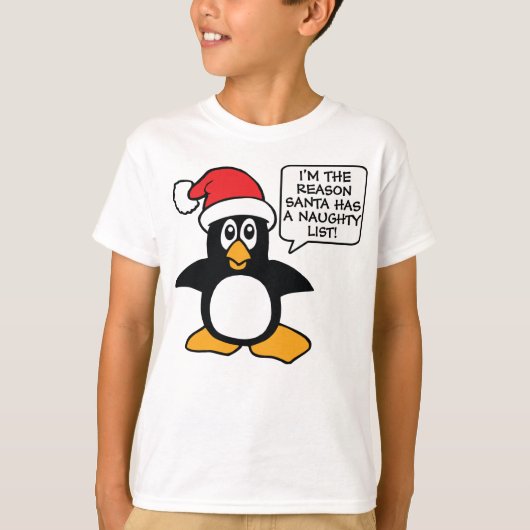 kerstpinguïn Santa Naughty List T-shirt (Voorkant)