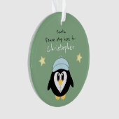 Kerstpinguïn Santa stop hier groen Ornament (voorkant)