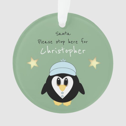 Kerstpinguïn Santa stop hier groen Ornament (voorkant)