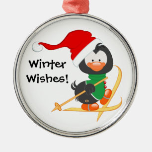 kerstpinguïn Skiing Metalen Ornament