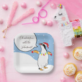 kerstpinguïn Skiing Papieren Bordje (Feest)
