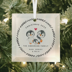 Kerstpinguïnfamilie van drie glas ornament