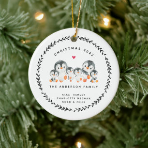 Kerstpinguïnfamilie van zes keramische ornament