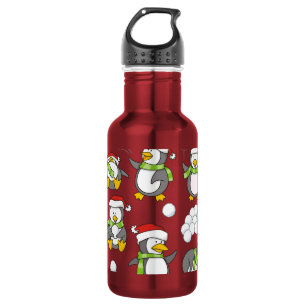 Kerstpinguïns achtergrond waterfles 