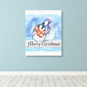 Kerstpinguïns Canvas Afdruk (Insitu (Houten vloer))