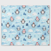 Kerstpinguïns en Igloos Cadeaupapier (Vlak)