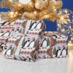 Kerstpinguïns en kerstboom  cadeaupapier